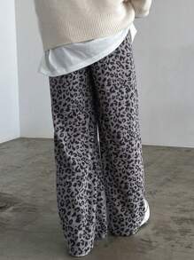 FRIFUL Ladies Leopard Print Long Pants - Grey - View 2