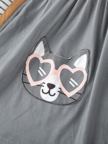 SHEIN 小女孩條紋卡通印花拼布洋裝 - 彩色 - 查看 6