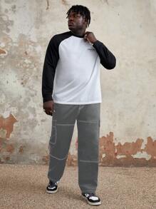 Manfinity VCAY Men Plus Top-stitching Flap Pocket Side Cargo Pants - Grey - View 5