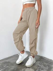 EURMUSE Pantalones Largos De Cintura Con Cordón De Color Sólido - Blanco - Ver 3