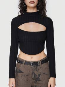 ROMWE Grunge Punk 女性時尚中空後背帶設計t卹 - 黑色 - 查看 6