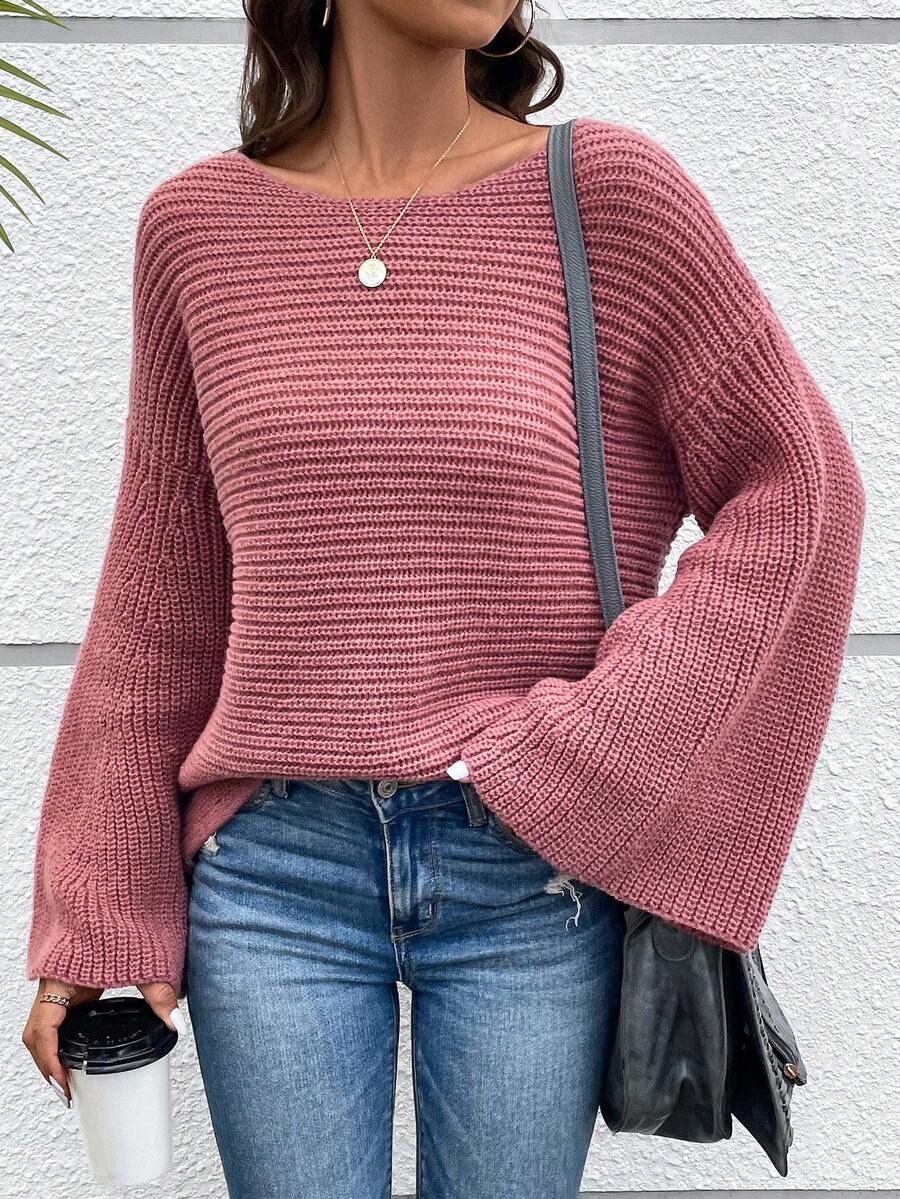 SHEIN Frenchy Của phụ nữ Thả vai Áo len - Màu Khaki - Xem 1