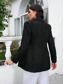 GENKIRA Women's Coarse Tweed Blazer Fall Cloth For Women - Black - View 2