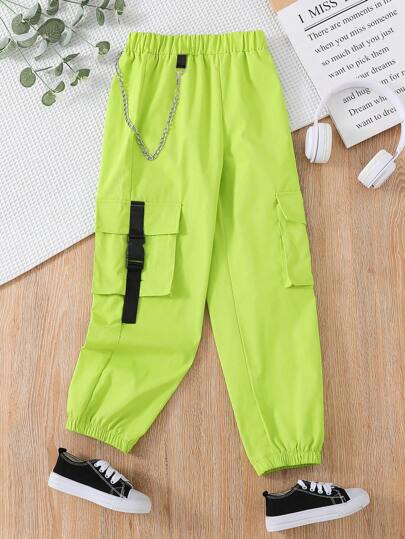 女童側翻口袋貨物褲