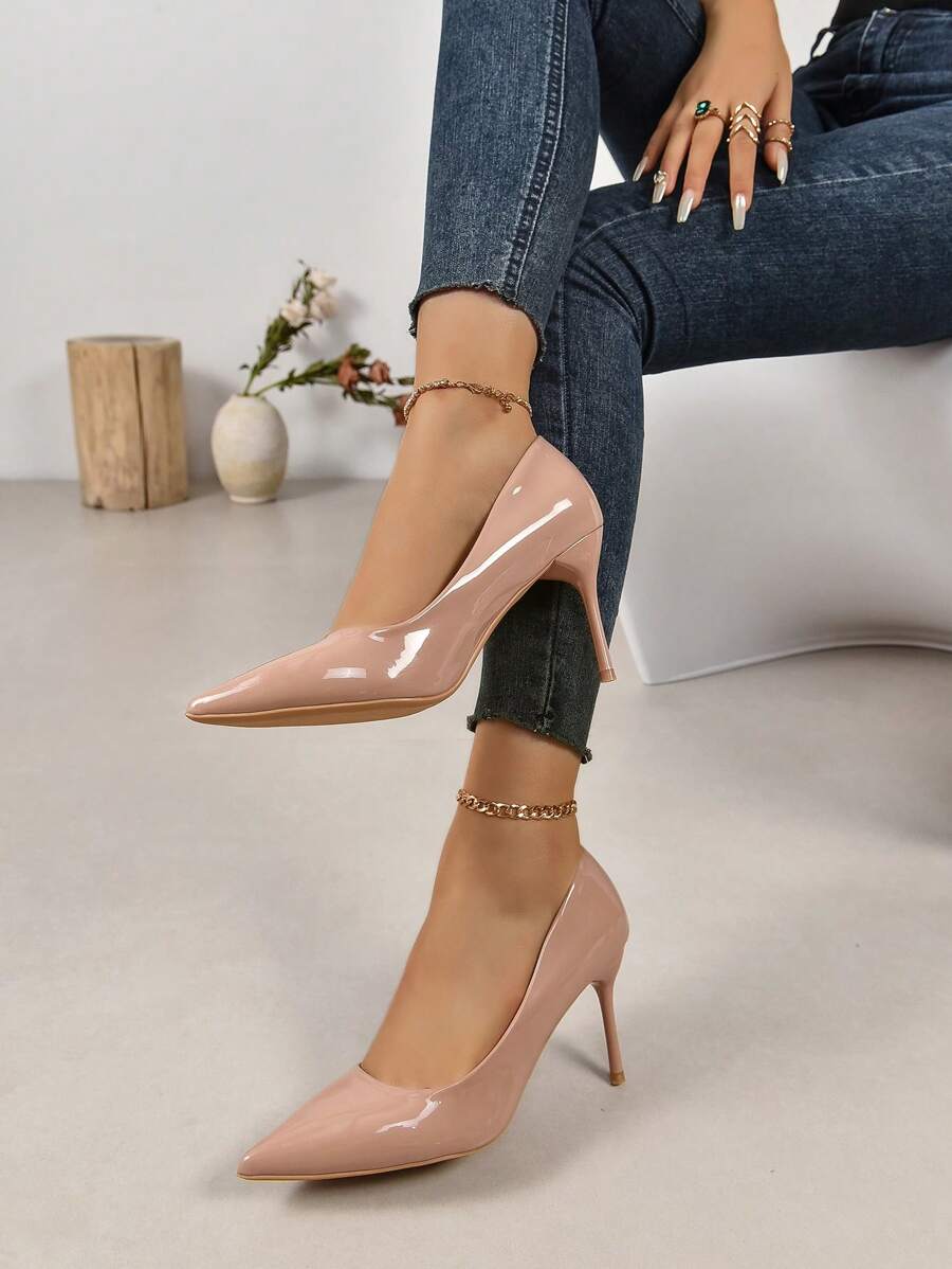 Của phụ nữ Pointed Toe Đen Cao gót , Màu Khỏa thân Dây đeo mắt cá chân - Bụi hồng - Xem 1