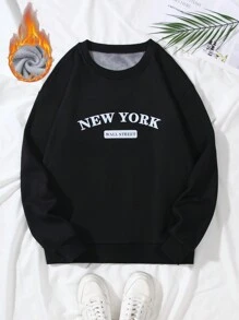 SHEIN Unity Áo nỉ cổ tròn lót nhiệt dày dặn in chữ cho nữ - màu đen - Xem 1