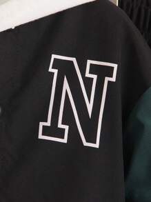 SHEIN 青少年男孩字母印花對比色棒球外套和運動長褲套裝 - 彩色 - 查看 5