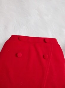 SHEIN 年輕女孩雙排扣西裝外套、裙子和帽子 - 紅色 - 查看 7