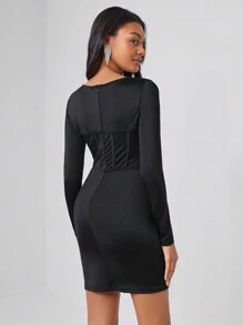 Taranthola Designer Black Cut Out Front Bodycon Elegant Dress, For Holiday, Party, Birthday Outfits, Spring, Festival - Black - View 2