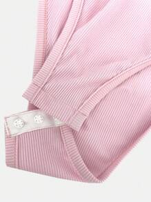 SHEIN Unity 女式纯色V领插肩袖金属环装饰紧身衣 - 粉色 - 查看 3