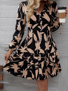 EMERY ROSE Women's Printed Button Front Dress - Black - View 5