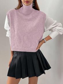 Dazy Star Women's Solid Color High-Neck Knitted Vest Fall,Winter - Baby Pink - View 5