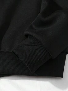 SHEIN Unity 女性字母圖案加厚搖粒絨圓領運動衫 - 黑色 - 查看 4