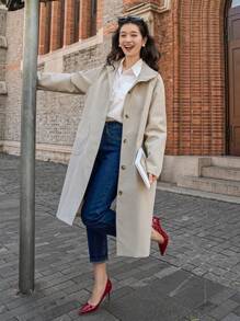 Dazy Star Raglan Sleeve Slant Pocket Coat - Grey - View 1