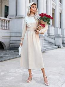 Aveloria 高領長袖女裝連衣裙 - 杏色 - 查看 1