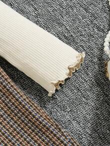 中小學女生時尚優雅針織純色立領長袖上衣搭配連體褲 - 彩色 - 查看 4