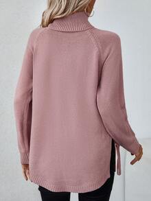 SHEIN LUNE Áo cao cổ Tay Raglan Áo len - Hồng - Xem 2