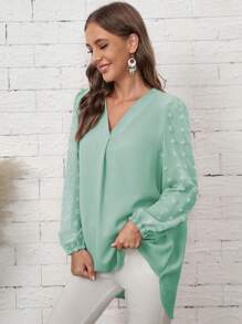 SHEIN LUNE V 領燈籠袖褶皺長袖襯衫