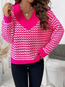 SHEIN LUNE Của phụ nữ Hoa văn kẻ sọc Thả vai Áo len - Nhiều màu - Xem 3