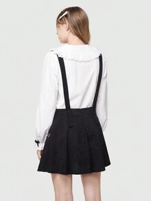 ROMWE Kawaii Women's Cartoon Cat Printed Suspender Dress With Pleated Hem - Black - View 5