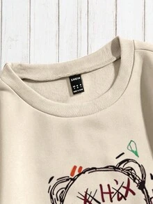 SHEIN Unity Quý cô Gấu Hoạt hình In Lông cừu Áo nỉ - Màu Khaki - Xem 3