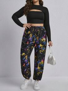 SHEIN EZwear Hơn In Splash Ink Quần thể thao - Nhiều màu - Xem 1