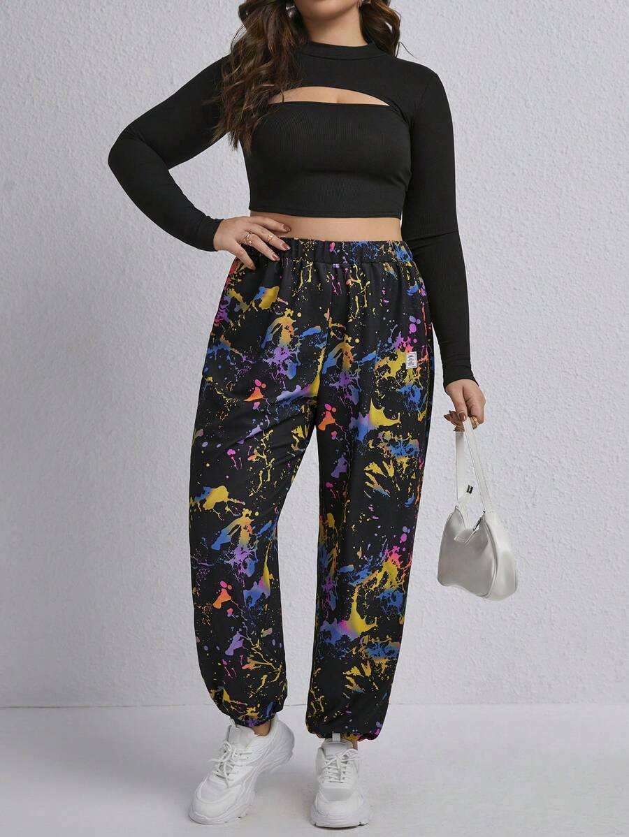 SHEIN EZwear Hơn In Splash Ink Quần thể thao - Nhiều màu - Xem 1