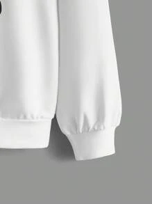 SHEIN EZwear Plus Reflective Bear Print Drop Shoulder Hoodie - White - View 4