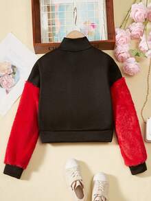 SHEIN Áo nỉ lông xù hình trái tim dễ thương phong cách đường phố dành cho bé gái tuổi teen, thích hợp mặc thường ngày. - Đỏ - Xem 2