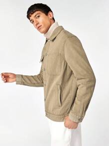 GENTILAND Chaqueta de mezclilla de botones para hombre con bolsillos frontales - Caqui - Ver 3
