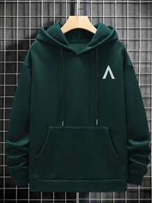 Manfinity Men Plus Drop Shoulder Print Drawstring Hoodie - Green - View 5