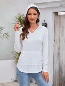 SHEIN LUNE 女裝v領連帽t恤