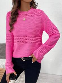 SHEIN Essnce Lưới Áo len dệt kim - Màu Hồng Tươi - Xem 1