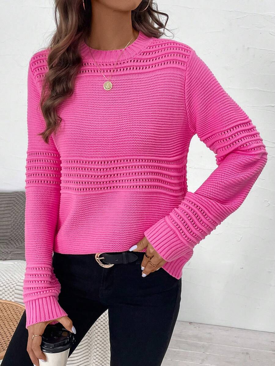 SHEIN Essnce Lưới Áo len dệt kim - Màu Hồng Tươi - Xem 1