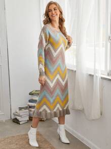 SHEIN Clasi Của phụ nữ Nhiều màu Áo len Dài Đầm - Nhiều màu - Xem 5