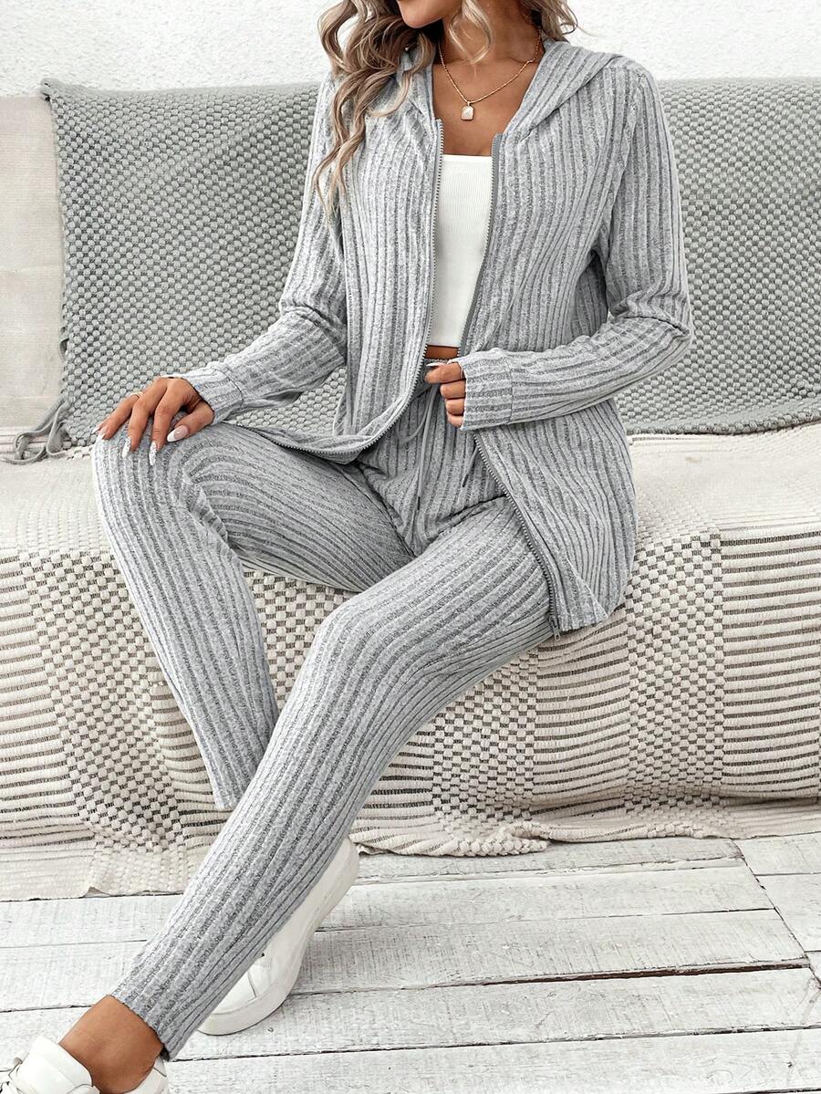 SHEIN LUNE 女士拉鍊連帽兩件套