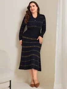 Modelyn Plus Size Polo Neck Knit Sweater Dress, For Winter - Royal Blue - View 5