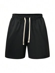 Pantalones Cortos De Color Liso Con Cintura Con Cordón Para Hombre - Multicolor - Ver 3