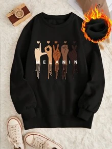 SHEIN Slayr 手勢和字母圖形下垂口肩保暖衫 - 黑色 - 查看 4