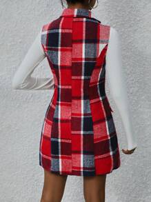Chiquease Plaid Double-breasted Vest Suit Jacket - Red - View 2