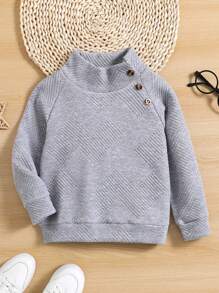 SHEIN Young Boy Half Turtleneck Pullover Sweatshirt - Grey - View 1