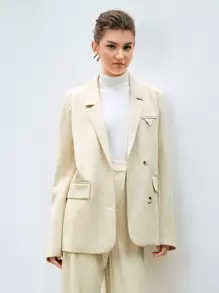 Anewsta Women's Turn-down Collar Single Breasted Suit Jacket - Apricot - View 1