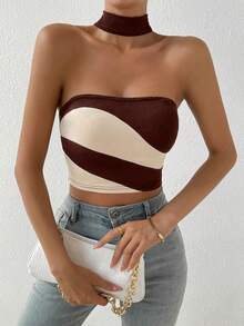 SHEIN Essnce Khối màu Halter Neck Áo ba lỗ - Nhiều màu - Xem 6