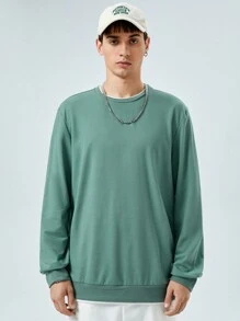 GENTILAND Men's Round Neck Casual Long Sleeve Sweatshirt - Green - View 5