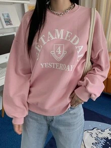 Dazy Tall Women's Letter Printed Round Neck Sweatshirt - Pink - View 6