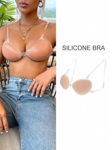 Solid Color Push-up Silicone Stick-on Bra With Removable Straps - Apricot - View 1
