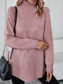 SHEIN LUNE Áo cao cổ Tay Raglan Áo len - Hồng - Xem 6