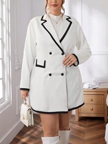 SHEIN Privé Của phụ nữ Kích thước lớn Thanh lịch Đôi ngực Bộ đồ Váy - Đen và trắng - Xem 3