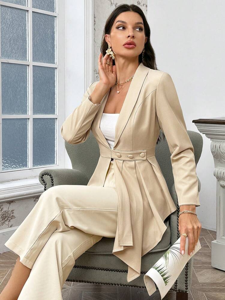 Women's Pleated Hem Blazer Jacket