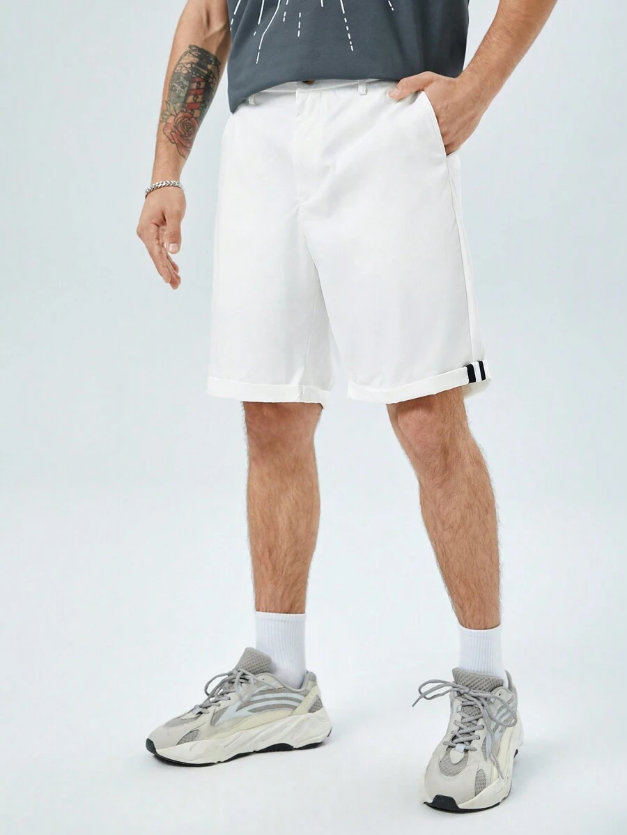 Manfinity VCAY 男士反摺褲腳短褲 - 白色 - 查看 1